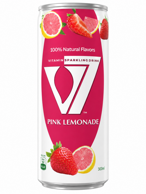 V7 Pink Lemonade 24 x 300ml pack of 24 sparkling vitamin drink cans