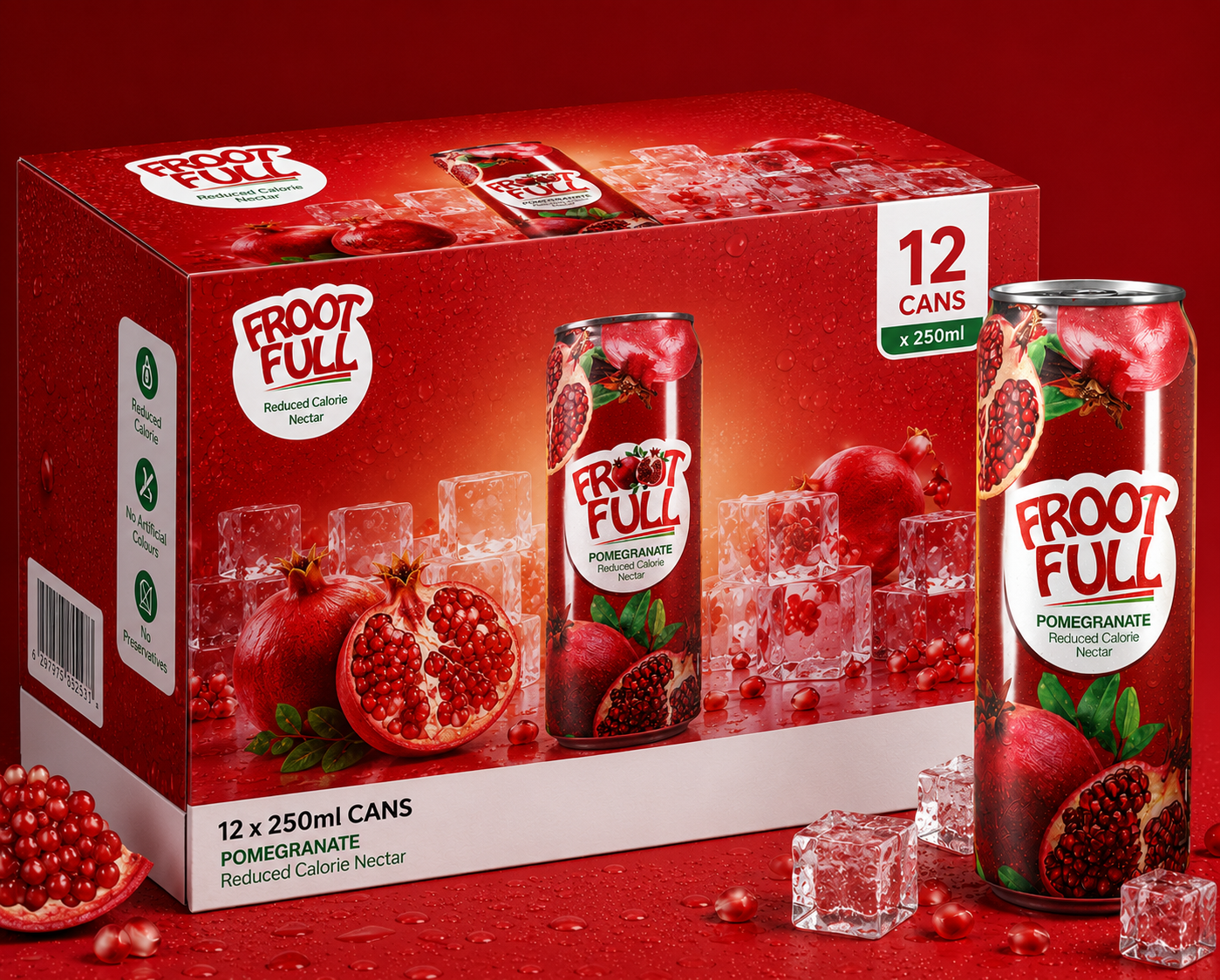 FrootFull Pomegranate Juice 12 x 250ml pack of 12 cans