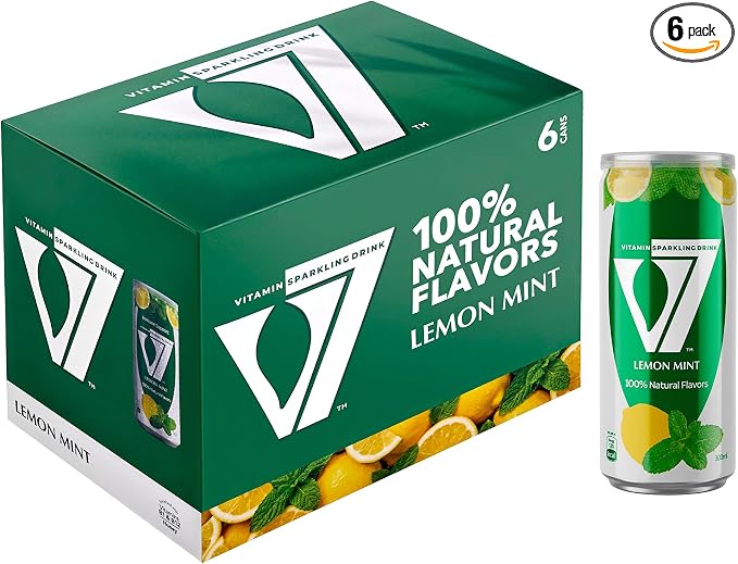 V7 Lemon Mint 6 x 300ml pack of sparkling lemon and mint drink cans