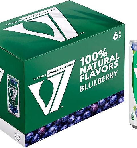 V7 Blueberry 6 x 300ml pack of sparkling blueberry drink cans