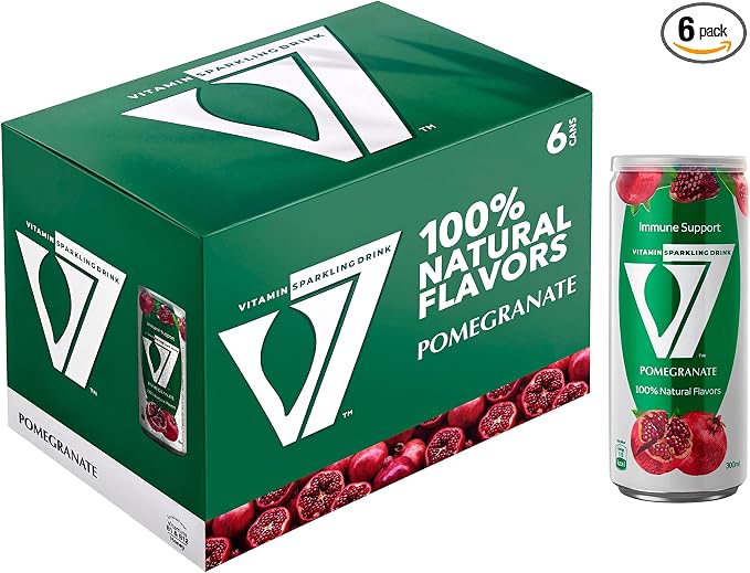 V7 Pomegranate 6 x 300ml pack of sparkling pomegranate drink cans