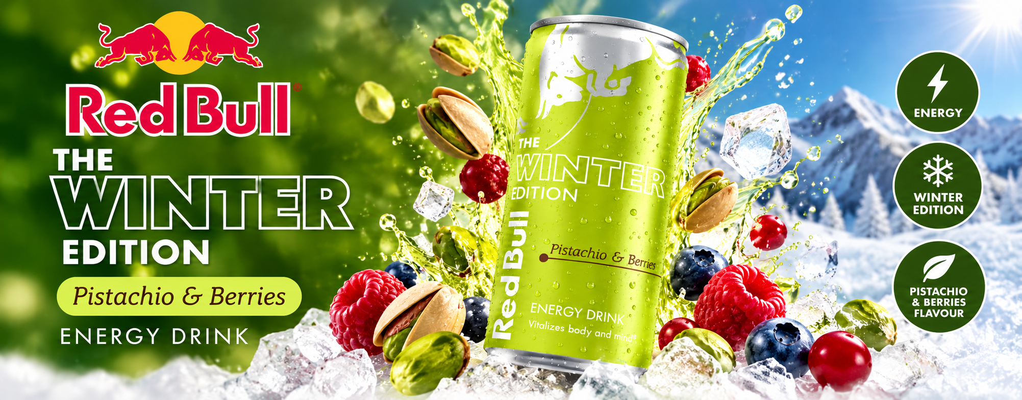 Red Bull Pistachio & Berries Winter Edition 12 x 250ml energy drink cans